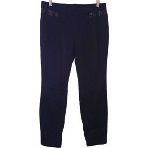 ALFANI Large Black Cotton Blend Stretch EW Skinny Leg Pants w Faux Leather Trim